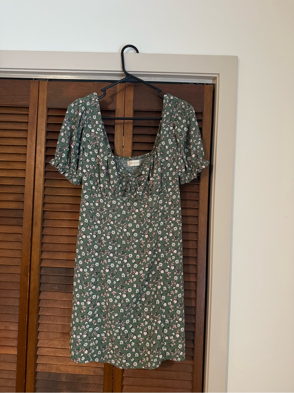 Altar'd State Green Floral Mini Dress with Square Neck